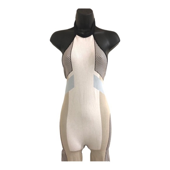 Zara contour collection gray colorblock‎ open back halter stretch jumpsuit M/L - Picture 12 of 14